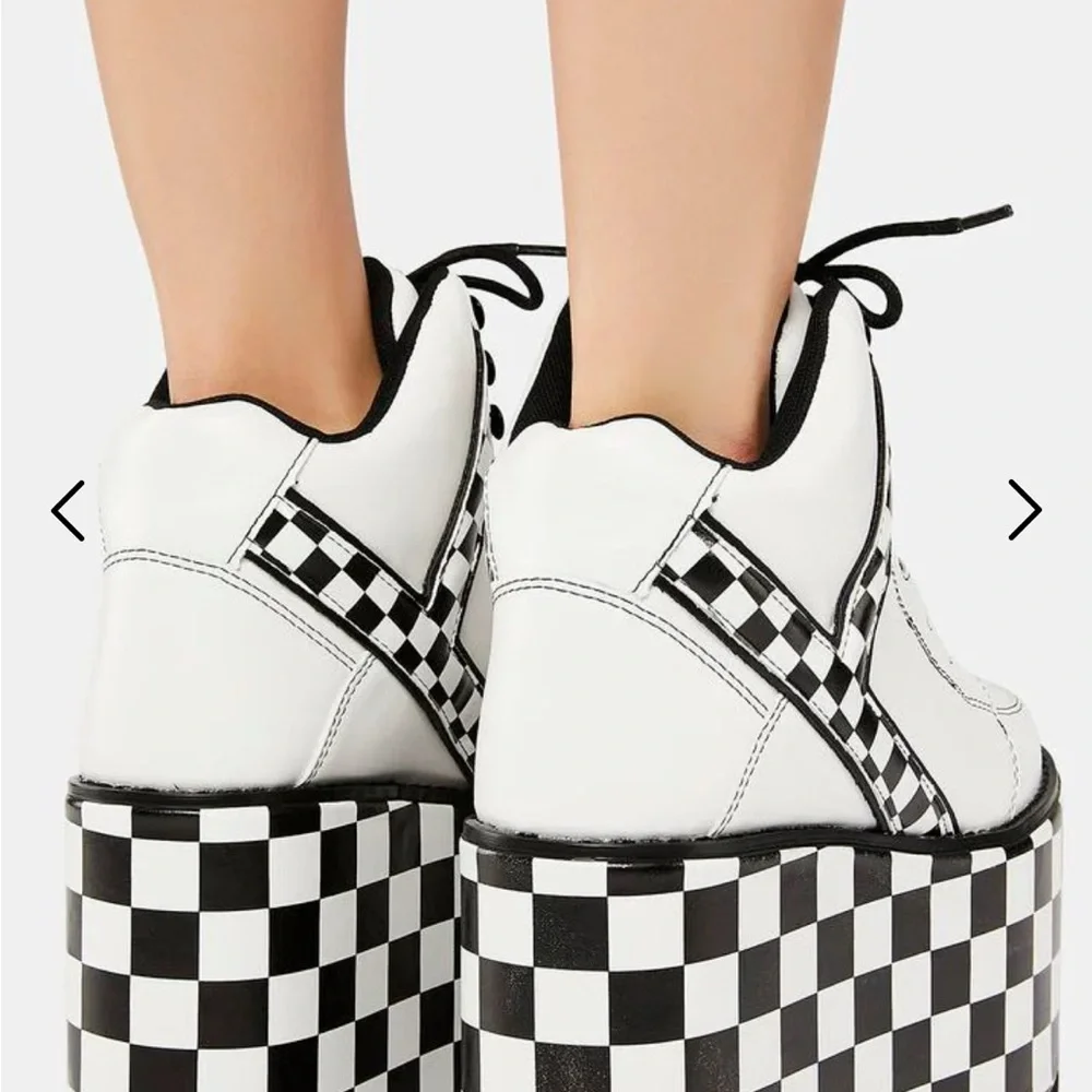 YRU Qozmo Checker Platform Sneakers in black and white vegan leather 8